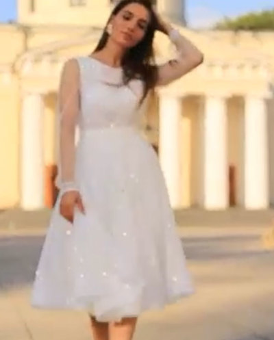 Tea Length Sparkly Wedding Dress Bridal Gown