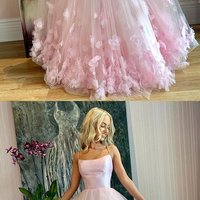 Pink Tulle Spaghetti Straps Sweet 16 Prom Dress With 3D Lace Applique,723 - Thumbnail 1