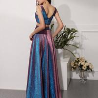 Two Piece Blue Long Prom Dresses V Neck Evening Dresses 2019 For Women,724 - Thumbnail 2