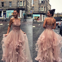 Glamorous A Line Halter Champagne Prom/Evening Dress Appliques,727 - Thumbnail 1