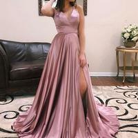 Simple A Line Spaghetti Straps Purple Prom Dresses Long Split Front,730 - Thumbnail 1