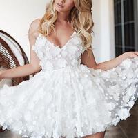 Cute A Line Spaghetti Straps White Short Homecoming Dresses with Appliques,733 - Thumbnail 1