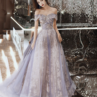 Shiny tulle sequins long prom dress evening dress - Thumbnail 1