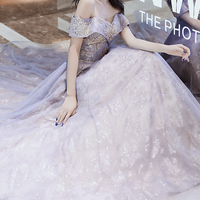 Shiny tulle sequins long prom dress evening dress - Thumbnail 3