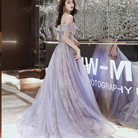 Shiny tulle sequins long prom dress evening dress - Thumbnail 4