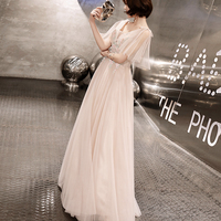 Stylish v neck tulle lace long prom dress formal dress - Thumbnail 2