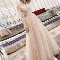 Stylish v neck tulle lace long prom dress formal dress - Thumbnail 4