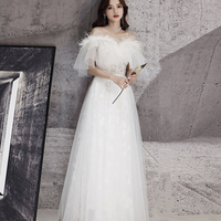 Unique tulle sequins long prom dress white evening dress - Thumbnail 2