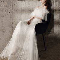 Unique tulle sequins long prom dress white evening dress - Thumbnail 3