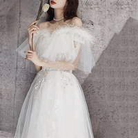 Unique tulle sequins long prom dress white evening dress - Thumbnail 4