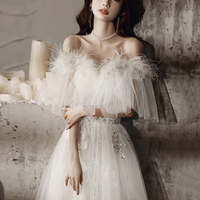 Unique tulle sequins long prom dress white evening dress - Thumbnail 5