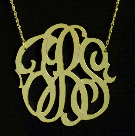 1 1/2 Inch Fancy Gold Vermeil Monogram Necklace