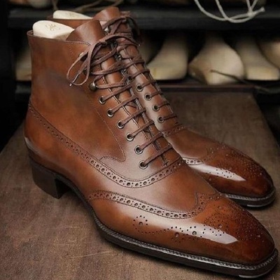New handmade cowhide leather high ankle boots for men - Thumbnail 2