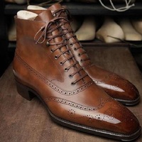 New Handmade cowhide Leather High ankle Boots for men - Thumbnail 1