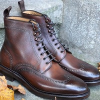 Handmade cowhide leather wingtip brogue boot in Guesstimates patina - Thumbnail 1