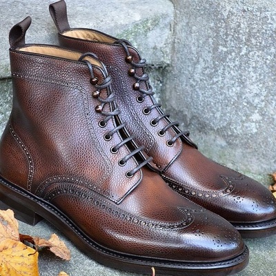 Handmade cowhide leather wingtip brogue boot in guesstimates patina - Thumbnail 3