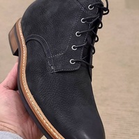Hand-stitched Cowhide rough leather Black color boots for men - Thumbnail 1