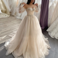 Champagne Off Shoulder Sexy Wedding Dresses 2020 Beading Sequins Photography Bridal Gowns,53 - Thumbnail 1