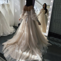 Champagne Off Shoulder Sexy Wedding Dresses 2020 Beading Sequins Photography Bridal Gowns,53 - Thumbnail 3