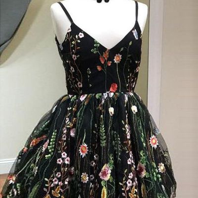 Short floral homecoming party dress,spaghetti straps short prom dresses,mini dresses,54