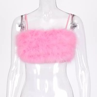 Sexy Pink Feathers Fluffy Fur Crop Top Camisole Tank Sleeveless T-shirt Tee Shirt E-Girl Kawaii Korean Japanese Harajuku Retro Streetwear Fashion - Thumbnail 1
