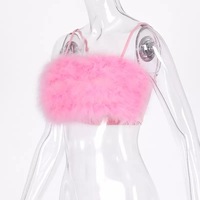 Sexy Pink Feathers Fluffy Fur Crop Top Camisole Tank Sleeveless T-shirt Tee Shirt E-Girl Kawaii Korean Japanese Harajuku Retro Streetwear Fashion - Thumbnail 4