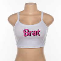 White Brat Letter Print Graphic Casual Summer Crop Top Tank Camisole T-shirt Tee E-Girl Kawaii Korean Japanese Harajuku Retro Streetwear Fashion - Thumbnail 6