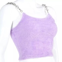 Cute Sexy Purple Chain Sling Fur Fluffy Casual Tank Crop Top Sleeveless Shirt Summer Club E-Girl Kawaii Korean Japanese Harajuku Retro Streetwear - Thumbnail 4
