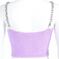 Cute Sexy Purple Chain Sling Fur Fluffy Casual Tank Crop Top Sleeveless Shirt Summer Club E-Girl Kawaii Korean Japanese Harajuku Retro Streetwear - Thumbnail 5