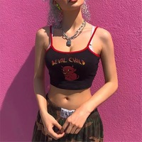 Sexy Devil Cartoon Print Graphic Summer Tank Camisole Spaghetti Strap Patchwork Crop Top E-Girl Kawaii Korean Japanese Harajuku Retro Streetwear - Thumbnail 2