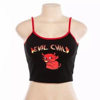 Sexy Devil Cartoon Print Graphic Summer Tank Camisole Spaghetti Strap Patchwork Crop Top E-Girl Kawaii Korean Japanese Harajuku Retro Streetwear - Thumbnail 4