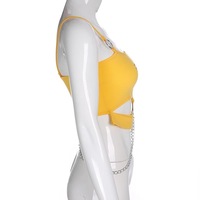 Sexy Yellow Rebel Letter Print Biker Punk Goth Hallow Out Metal Chain Crop Top Tank E-Girl Kawaii Korean Japanese Harajuku Retro Streetwear - Thumbnail 4