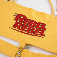 Sexy Yellow Rebel Letter Print Biker Punk Goth Hallow Out Metal Chain Crop Top Tank E-Girl Kawaii Korean Japanese Harajuku Retro Streetwear - Thumbnail 7