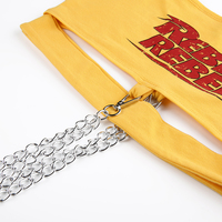 Sexy Yellow Rebel Letter Print Biker Punk Goth Hallow Out Metal Chain Crop Top Tank E-Girl Kawaii Korean Japanese Harajuku Retro Streetwear - Thumbnail 6