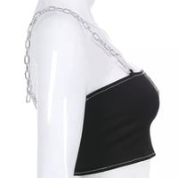Sexy Black Goth Punk Letter Print Metal Chain Camisole Tank Crop Top Shirt Summer E-Girl Kawaii Korean Japanese Harajuku Retro Streetwear - Thumbnail 5
