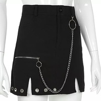 Sexy Black Goth Punk Demin Metal Chain Patchwork High Waisted Mini Skirt Zipper Split A-line E-Girl Kawaii Korean Japanese Harajuku Retro Streetwear - Thumbnail 4