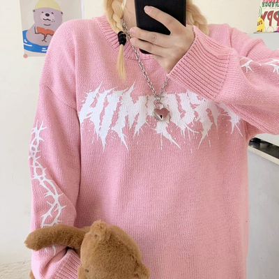 Thorns and lightening printed pastel color pullover knit sweater