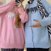 Thorns and Lightening Printed Pastel Color Pullover Knit Sweater - Thumbnail 3