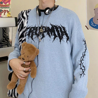 Thorns and Lightening Printed Pastel Color Pullover Knit Sweater - Thumbnail 4