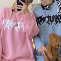 Thorns and Lightening Printed Pastel Color Pullover Knit Sweater - Thumbnail 5