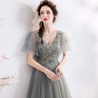 Elegant v neck lace long prom dress evening dress - Thumbnail 5