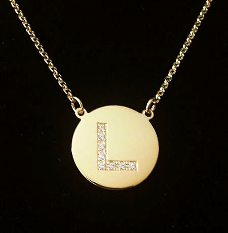 Gold and CZ Initial Disc Necklace