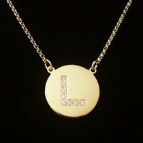 Gold and CZ Initial Disc Necklace