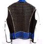 Men Multi Color Silver Metal Studded Handmade Leather Jacket-1