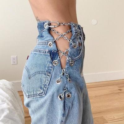 Sexy chain waisted straight leg jeans