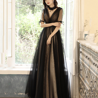 Black tulle long prom dress black evening dress - Thumbnail 1