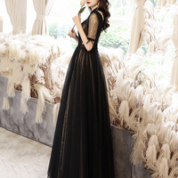 Black tulle long prom dress black evening dress - Thumbnail 4