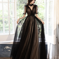 Black tulle long prom dress black evening dress - Thumbnail 6