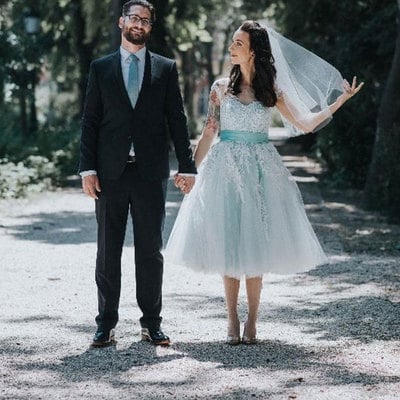 Straps tea length wedding dresses bridal gown with appliques - Thumbnail 3