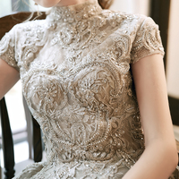 Cute lace long prom dress high low evening dress - Thumbnail 4